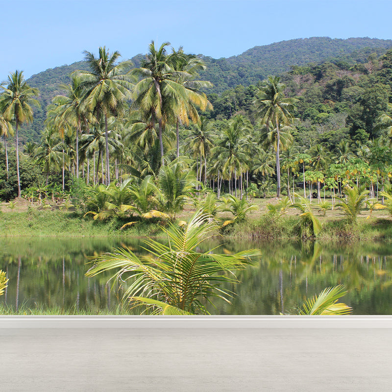 Large Tropical Scenery with Palm Trees Contemporary Style Decorating Wall Art