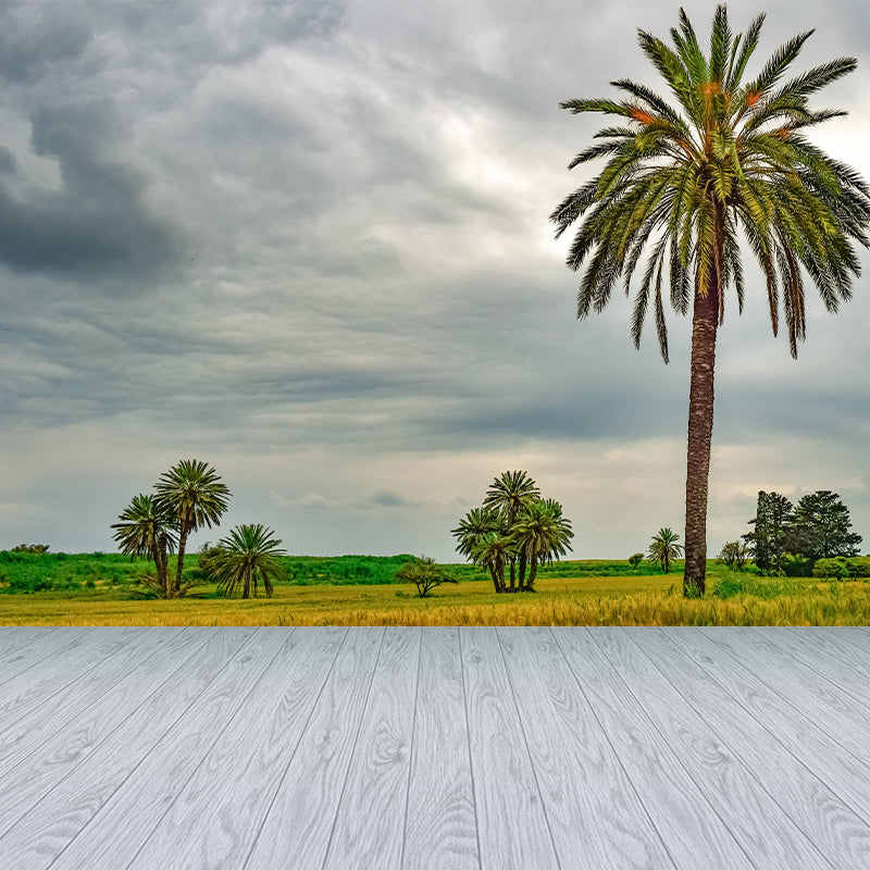 Large Tropical Scenery with Palm Trees Contemporary Style Decorating Wall Art