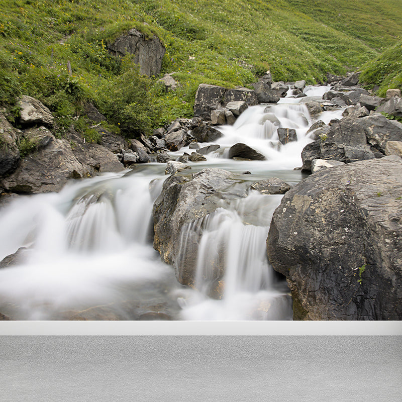 Photography Style Mural with Mountain and Waterfall Landscapes Wall Art for Living Room Decor