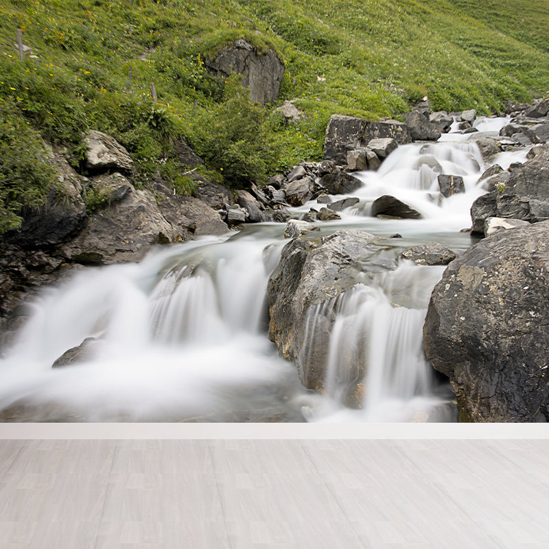 Photography Style Mural with Mountain and Waterfall Landscapes Wall Art for Living Room Decor