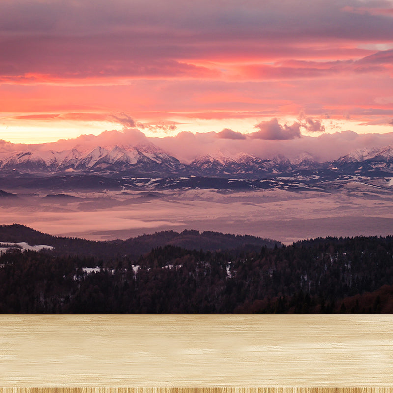 Mountain Range Sunset View Mural Wallpaper Mildew Resistant Indoor Wall Art