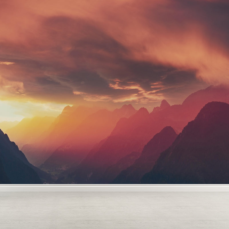 Mountain Range Sunset View Mural Wallpaper Mildew Resistant Indoor Wall Art