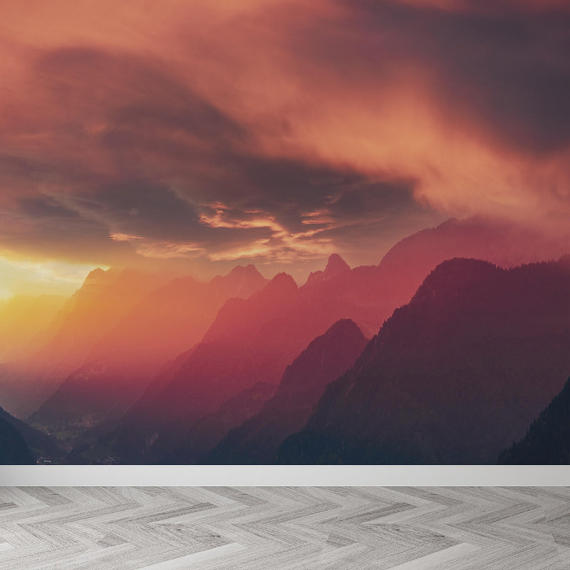 Mountain Range Sunset View Mural Wallpaper Mildew Resistant Indoor Wall Art