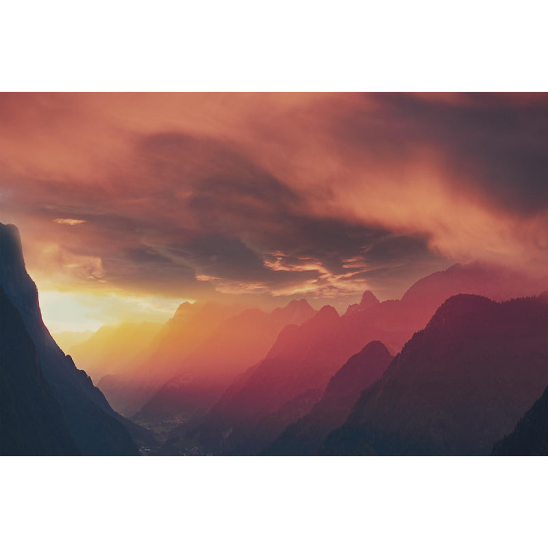 Mountain Range Sunset View Mural Wallpaper Mildew Resistant Indoor Wall Art