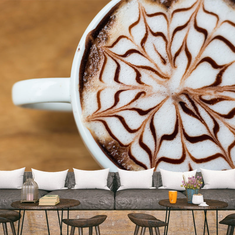 Customized Cappuccino Coffee Mural Wallpaper Stain Resistant Wall Covering for Coffee Shop