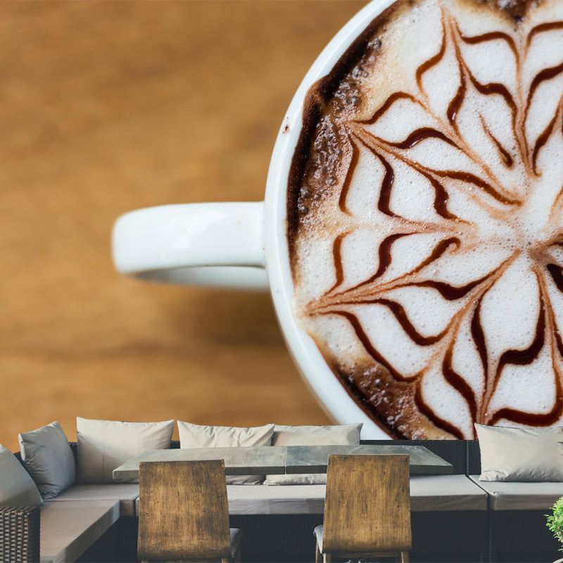 Customized Cappuccino Coffee Mural Wallpaper Stain Resistant Wall Covering for Coffee Shop