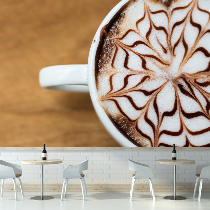 Customized Cappuccino Coffee Mural Wallpaper Stain Resistant Wall Covering for Coffee Shop