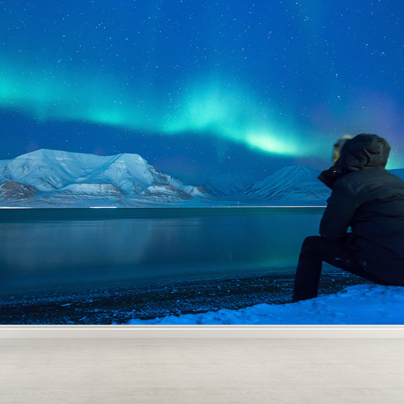 Contemporary Mural with Aurora Pattern Moisture Resistant Wall Covering for Wall Decor