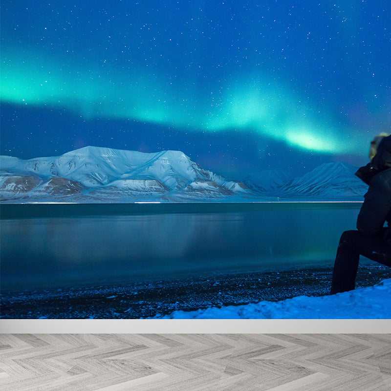 Contemporary Mural with Aurora Pattern Moisture Resistant Wall Covering for Wall Decor