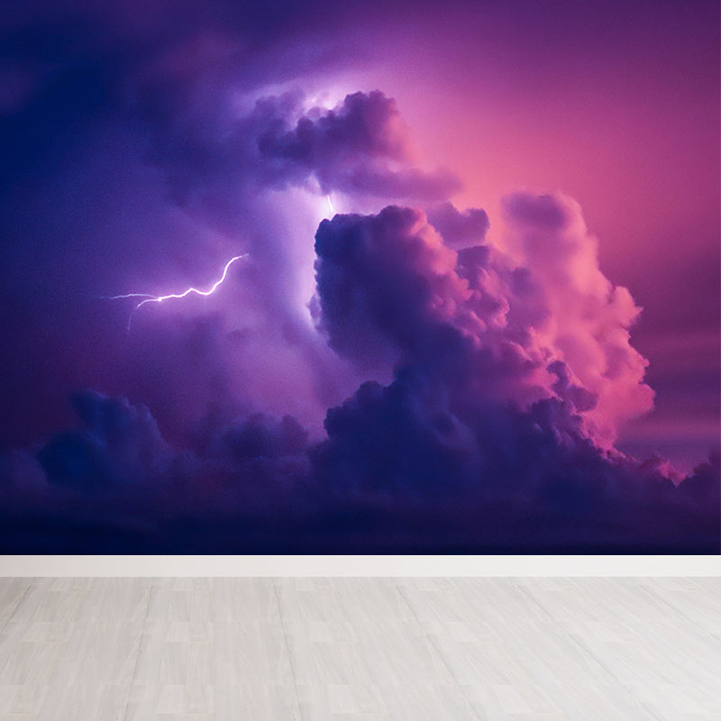 Contemporary Mural with Lightning Pattern Moisture Resistant Wall Covering for Wall Decor