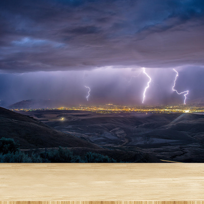 Contemporary Mural with Lightning Pattern Moisture Resistant Wall Covering for Wall Decor