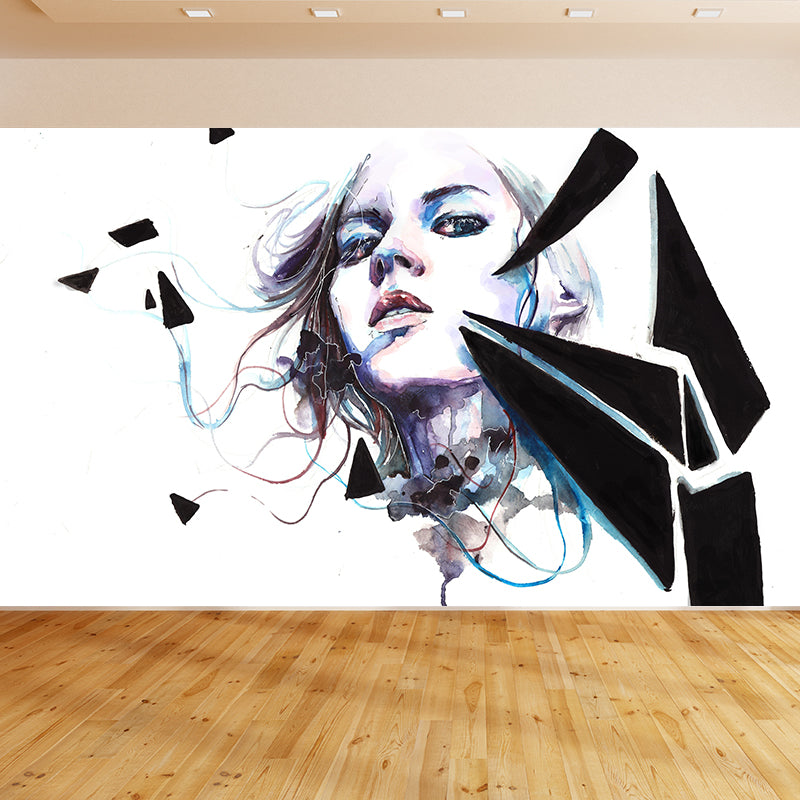 Fashion Girl Portrait Papier peint mural Décoration murale contemporaine en couleur pastel