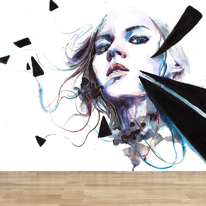 Fashion Girl Portrait Papier peint mural Décoration murale contemporaine en couleur pastel