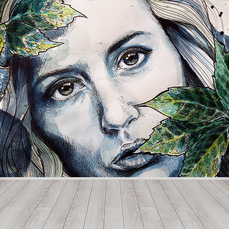 Fashion Girl Portrait Papier peint mural Décoration murale contemporaine en couleur pastel