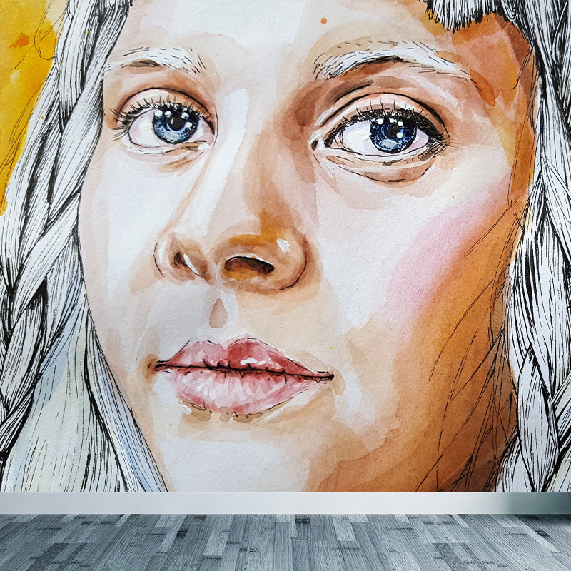 Fashion Girl Portrait Papier peint mural Décoration murale contemporaine en couleur pastel