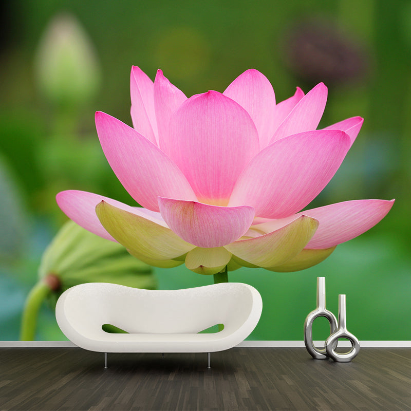 Blooming Lotus Flower Murals Wallpaper Modern Stain Resistant Wall Decor for Bedroom