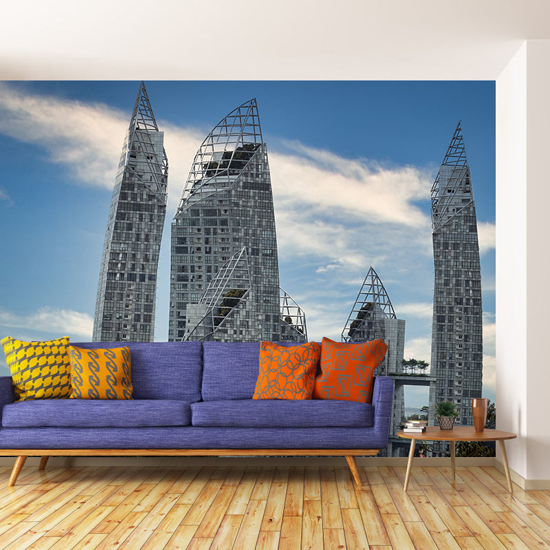 Urban Building Mural Wallpaper Water Resistant Wall Covering for Meeting Room