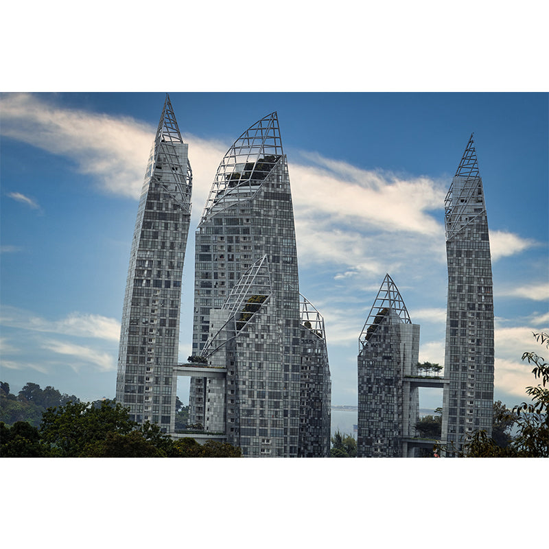 Urban Building Mural Wallpaper Water Resistant Wall Covering for Meeting Room