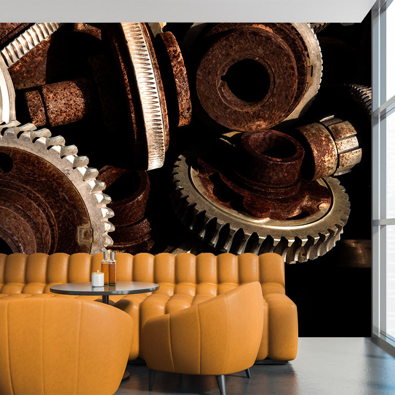 Retro Industrial Style Metal Gear Mural Wallpaper Waterproofing, Wall Covering for Bedroom