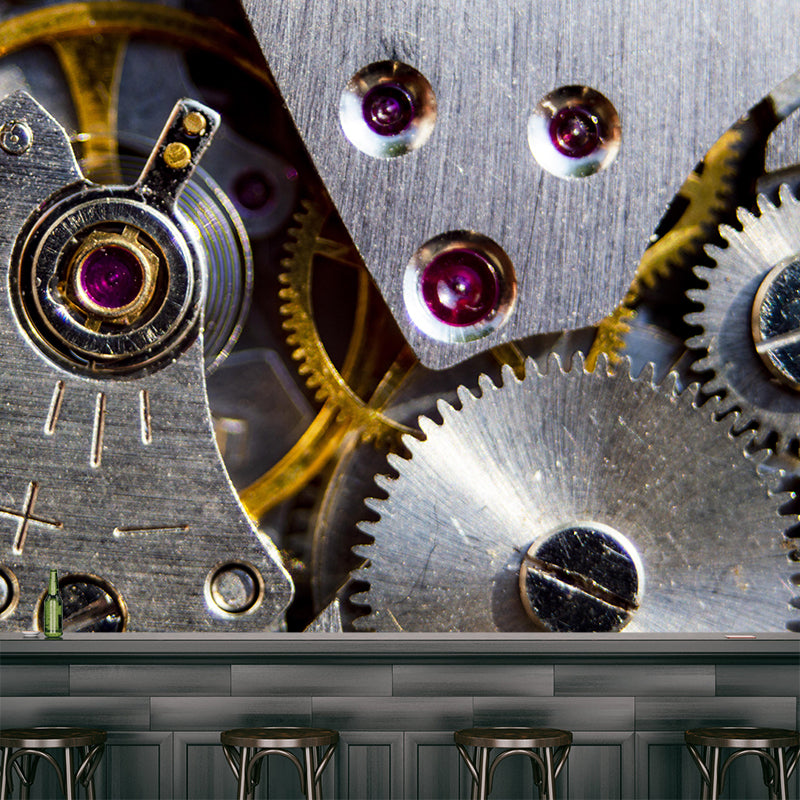 Retro Industrial Style Metal Gear Mural Wallpaper Waterproofing, Wall Covering for Bedroom