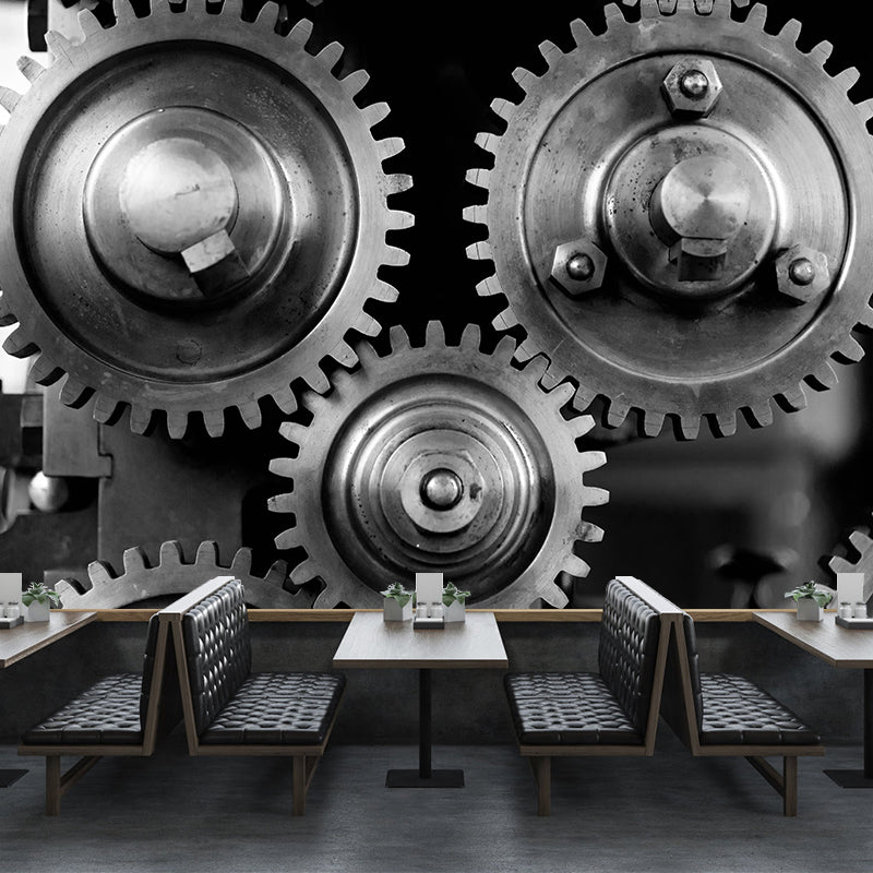 Industrial Style Gear Mural Wallpaper Water Resistant Wall Decoration for Sitting Room