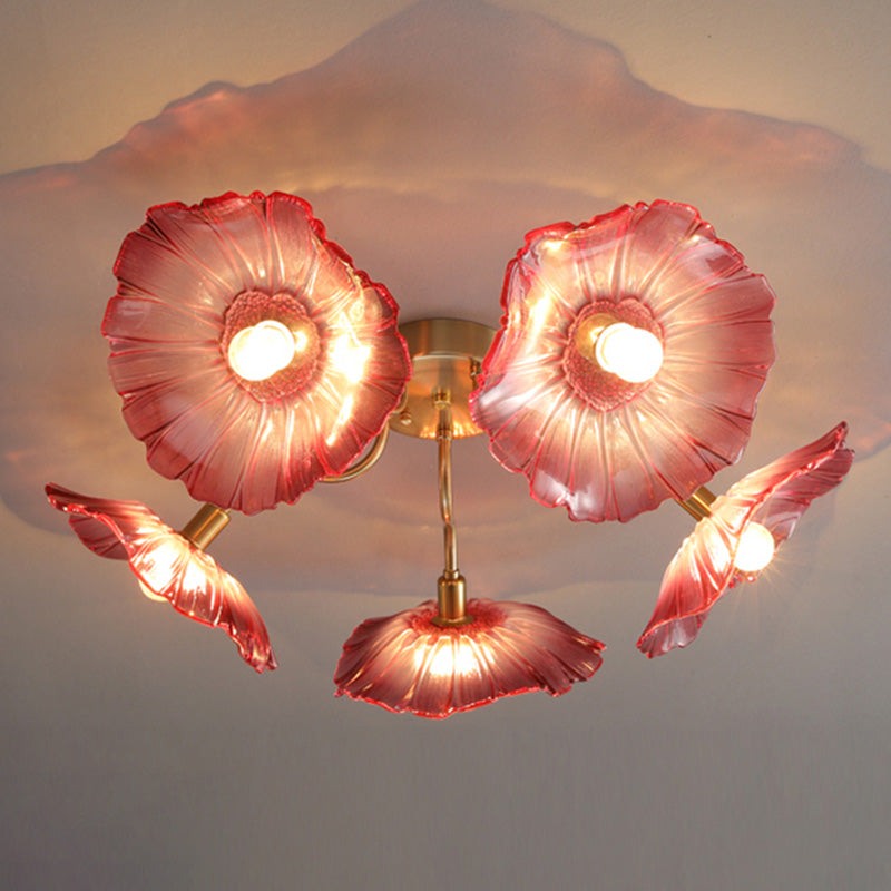 Modern Style Flower Shaped Glass Lamps Flush Mount Light Fixtures for Restaurant Living Room