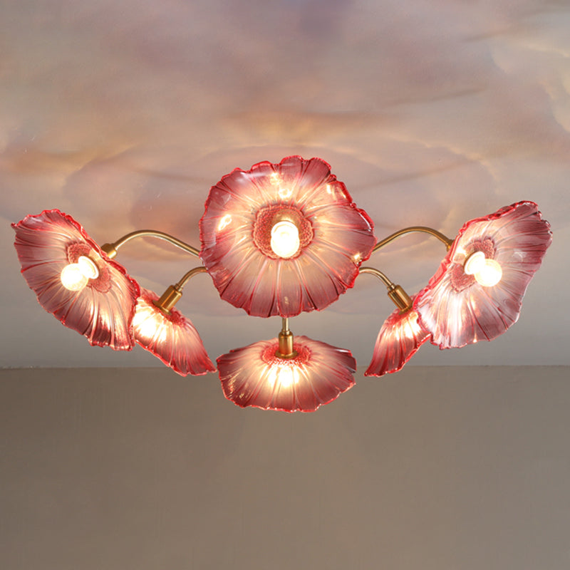 Modern Style Flower Shaped Glass Lamps Flush Mount Light Fixtures for Restaurant Living Room