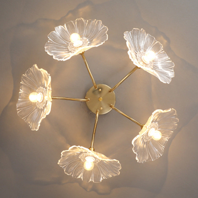 Modern Style Flower Shaped Glass Lamps Flush Mount Light Fixtures for Restaurant Living Room