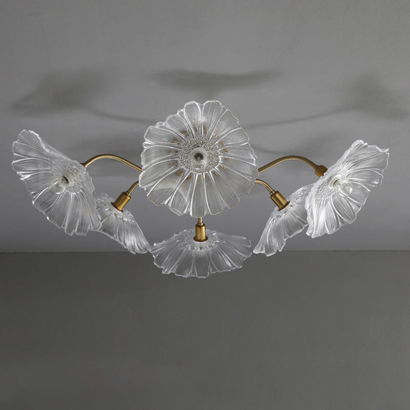 Modern Style Flower Shaped Glass Lamps Flush Mount Light Fixtures for Restaurant Living Room