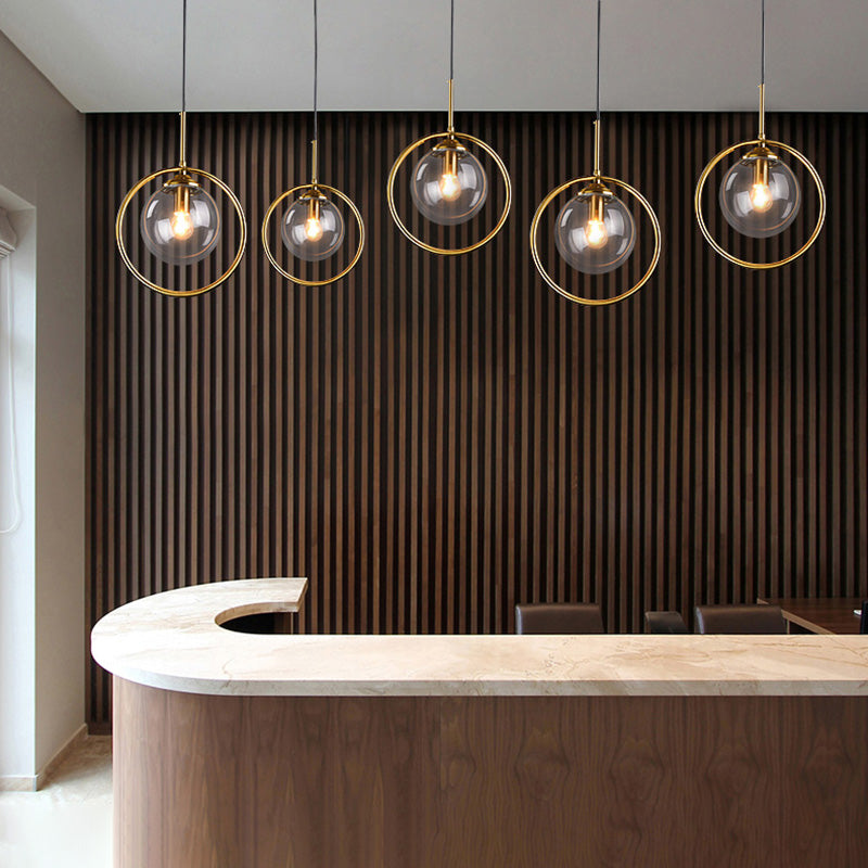 Dinning Room Three Head Sphere Shape Hanging Light Glass and Metal Modern Down Lighting Pendant