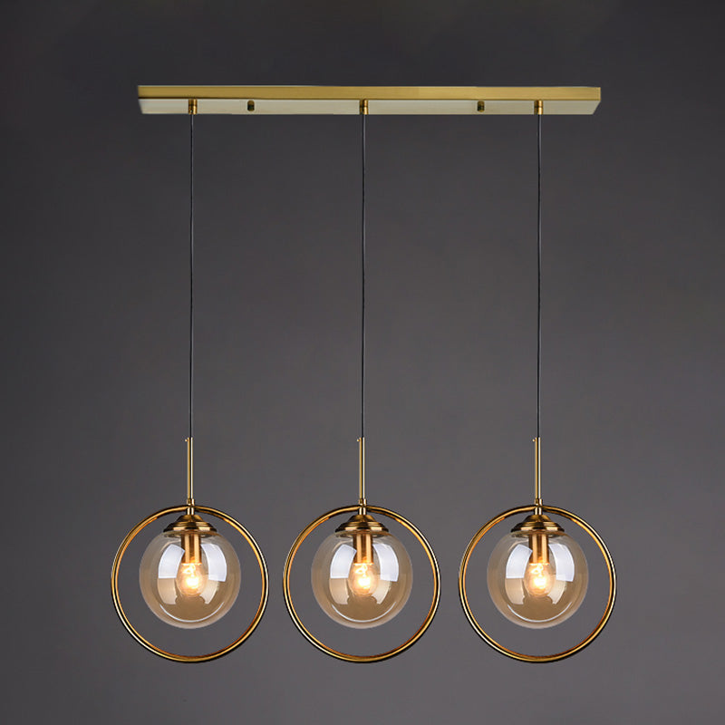 Dinning Room Three Head Sphere Shape Hanging Light Glass and Metal Modern Down Lighting Pendant