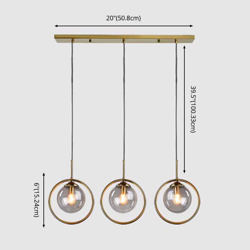 Dinning Room Three Head Sphere Shape Hanging Light Glass and Metal Modern Down Lighting Pendant