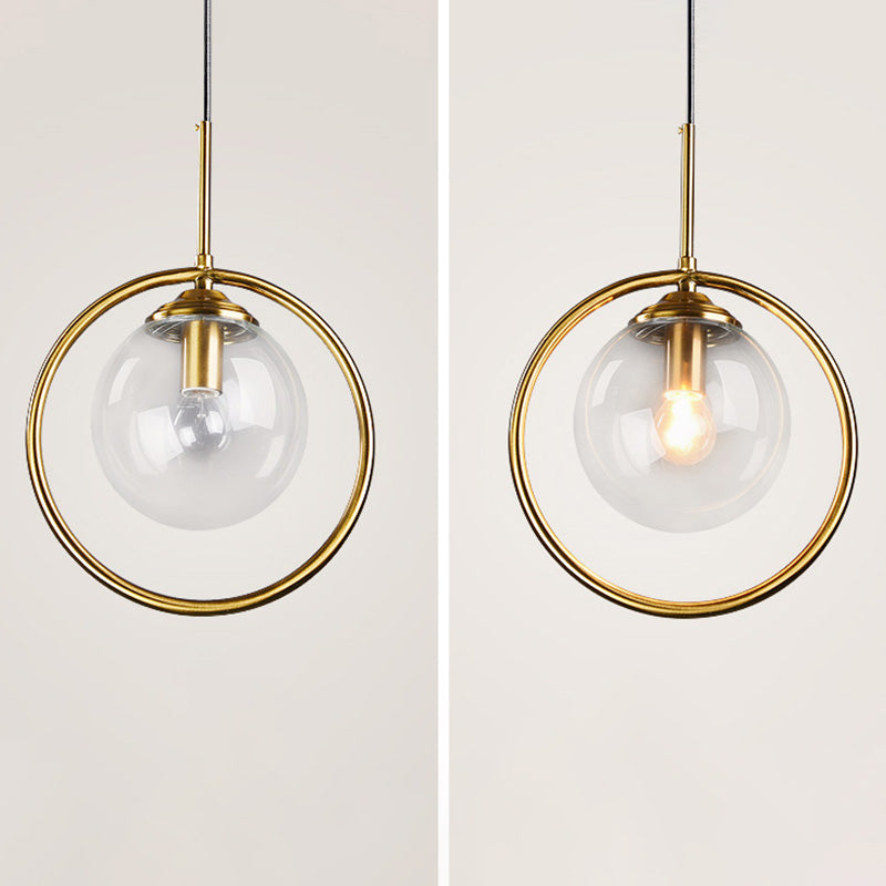 Dinning Room Three Head Sphere Shape Hanging Light Glass and Metal Modern Down Lighting Pendant