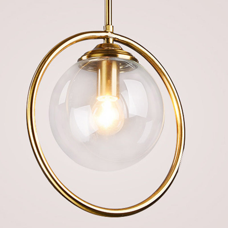 Dinning Room Three Head Sphere Shape Hanging Light Glass and Metal Modern Down Lighting Pendant