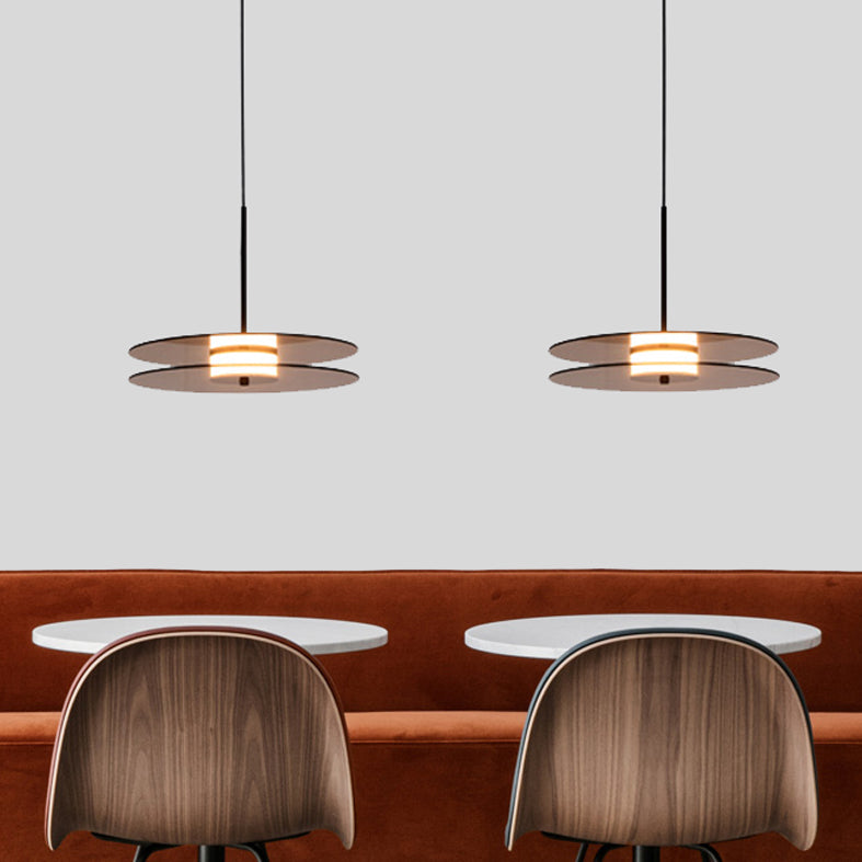 Modern One Head Hanging Light Brown Glass Disk Contemporary Down Lighting Pendant for Dinning Room