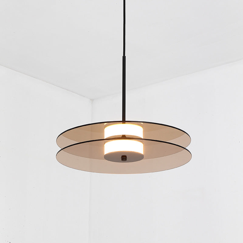 Modern One Head Hanging Light Brown Glass Disk Contemporary Down Lighting Pendant for Dinning Room