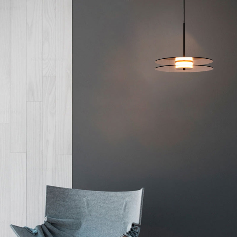 Modern One Head Hanging Light Brown Glass Disk Contemporary Down Lighting Pendant for Dinning Room