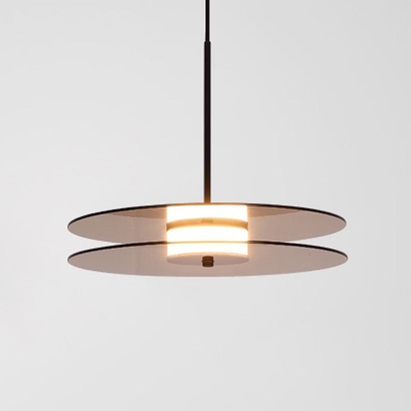 Modern One Head Hanging Light Brown Glass Disk Contemporary Down Lighting Pendant for Dinning Room