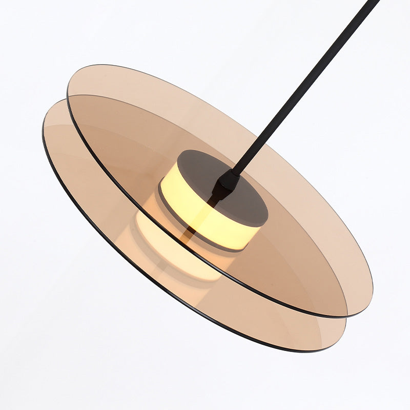 Modern One Head Hanging Light Brown Glass Disk Contemporary Down Lighting Pendant for Dinning Room
