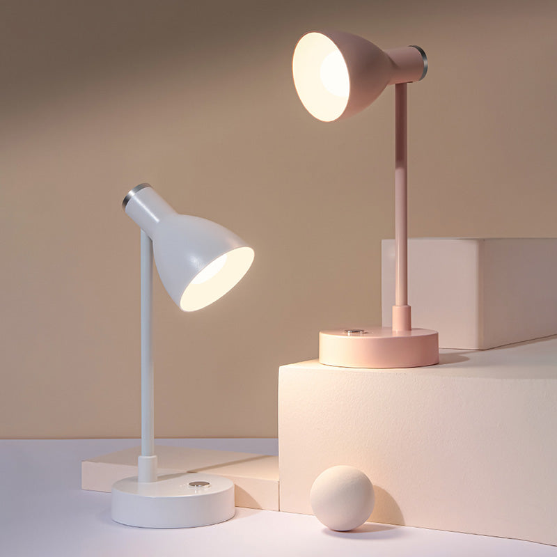 Lampada da tavolo Macaron con luce da lettura a LED per dormitorio con paralume in plastica a campana