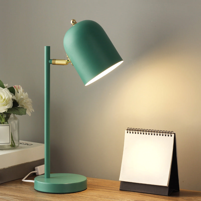 Lampada da tavolo a cupola allungata in metallo Macaron Lampada da studio girevole a 1 luce con portapenne