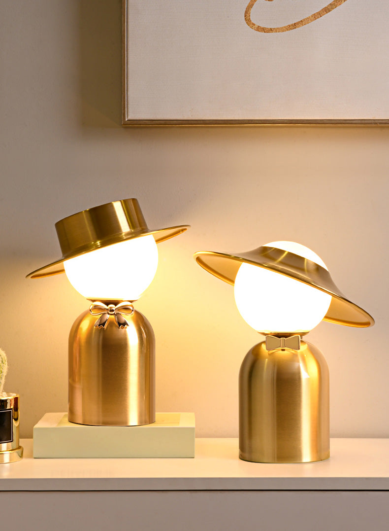 Bride and Groom Table Lamp Creative Modern White Glass 1-Light Bedroom Nightstand Light in Gold
