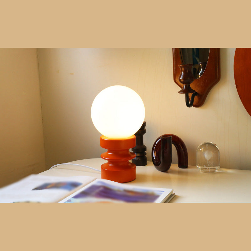 Spherical White Glass Night Lamp Nordic 1 Bulb Table Light with Wooden Base