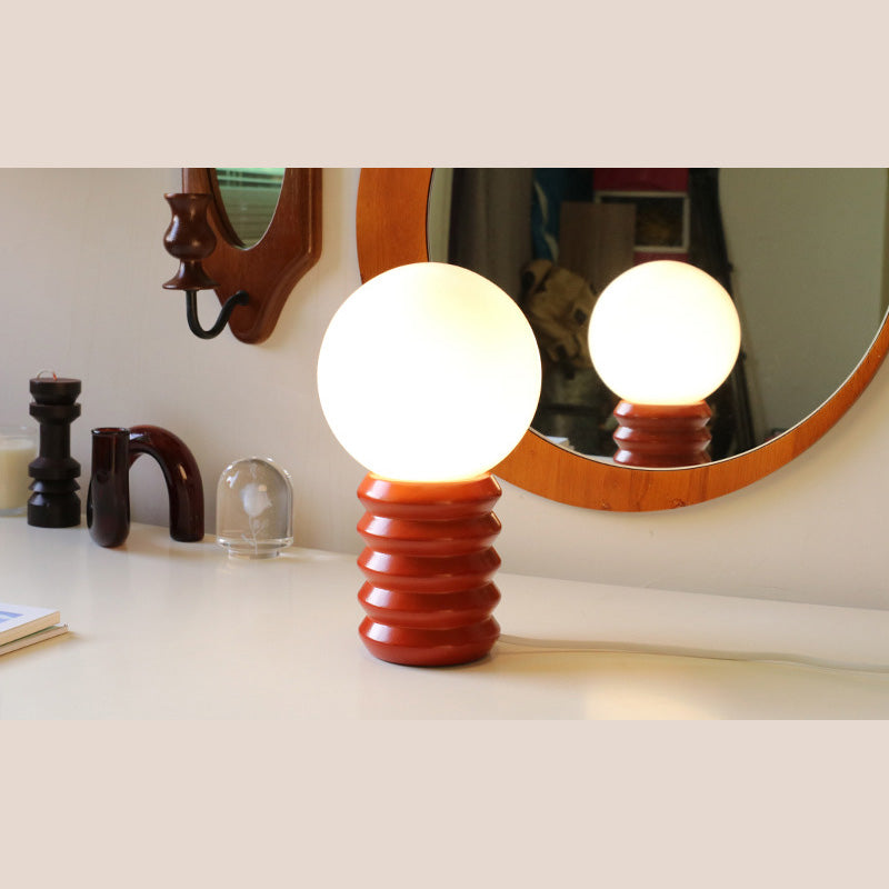 Spherical White Glass Night Lamp Nordic 1 Bulb Table Light with Wooden Base
