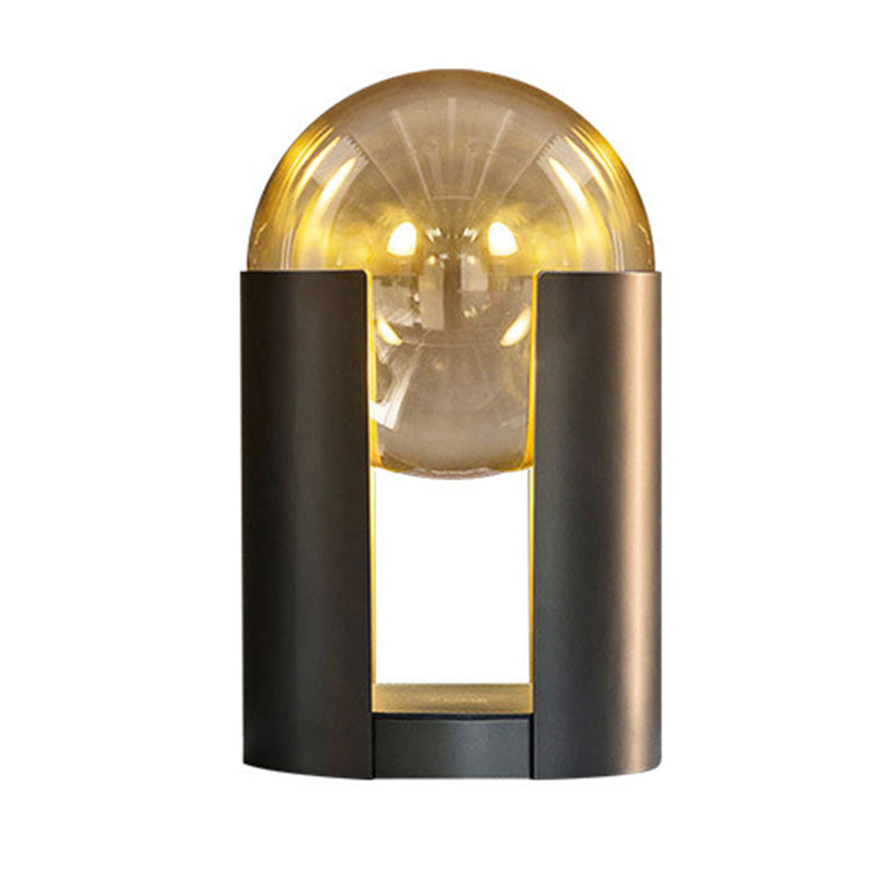 Table en verre ambre sphérique Lumière Postmoderne 2-Bulb Black Nightstand Lampe