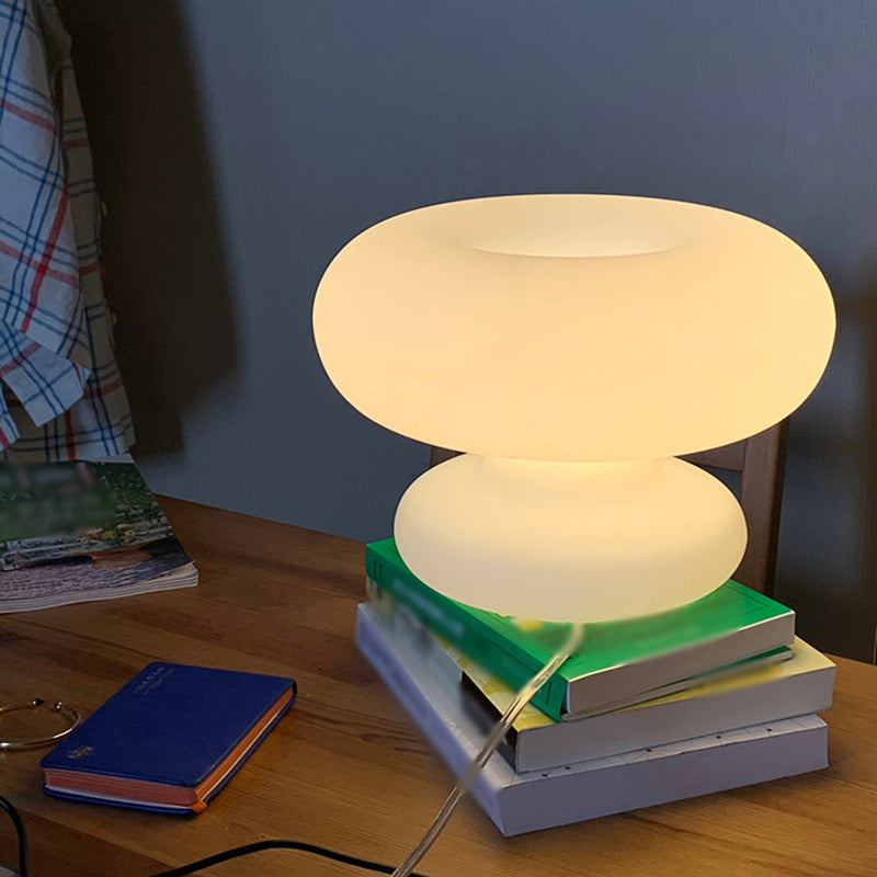 Donut Shaped Milk Glass Table Lamp Minimalist 1-Light Nightstand Light for Bedroom