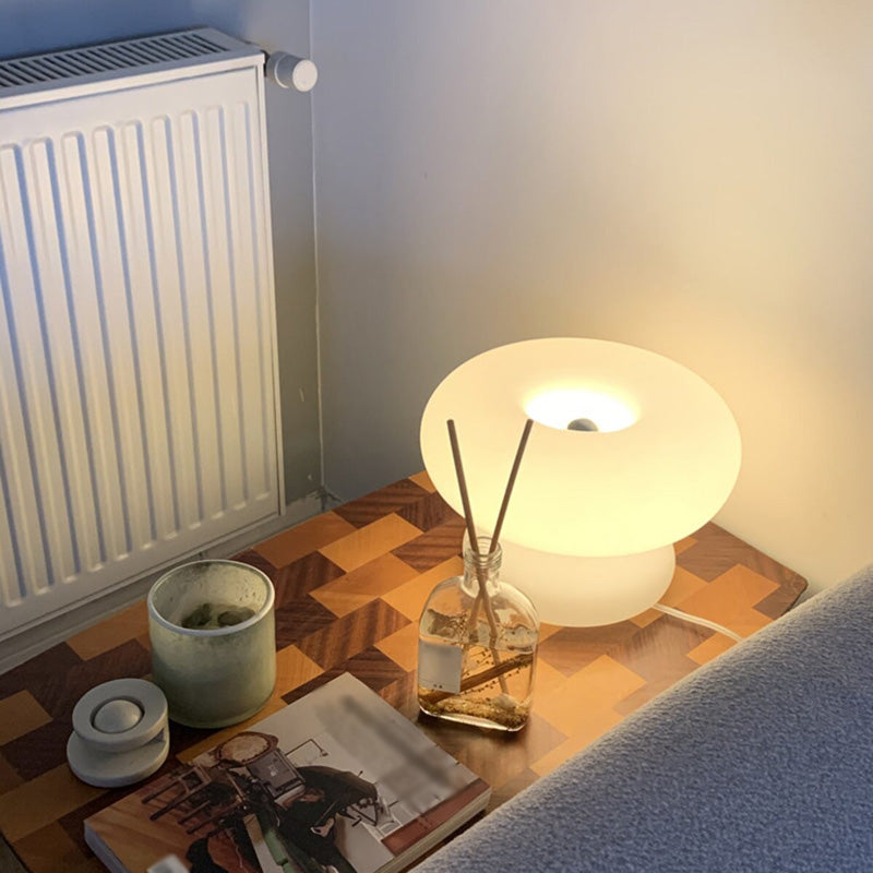 Donut Shaped Milk Glass Table Lamp Minimalist 1-Light Nightstand Light for Bedroom