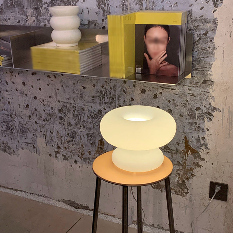 Donut Shaped Milk Glass Table Lamp Minimalist 1-Light Nightstand Light for Bedroom