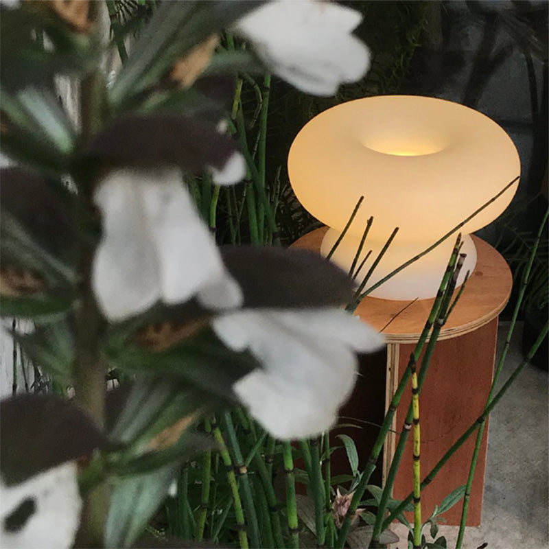 Donut Shaped Milk Glass Table Lamp Minimalist 1-Light Nightstand Light for Bedroom