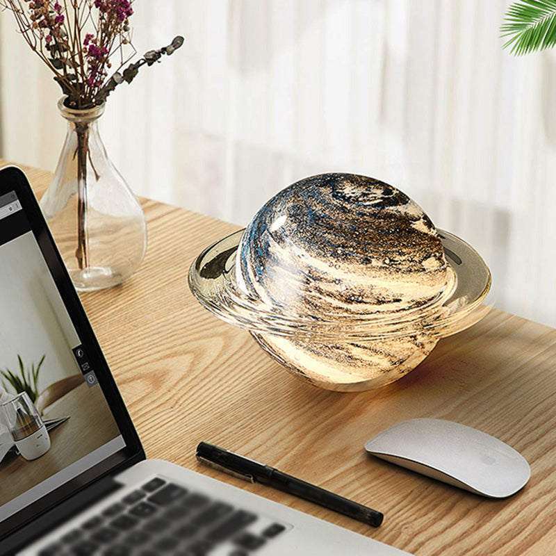 Creative Planet Shaped Night Lamp Modern Glass 1-Bulb Living Room Table Light